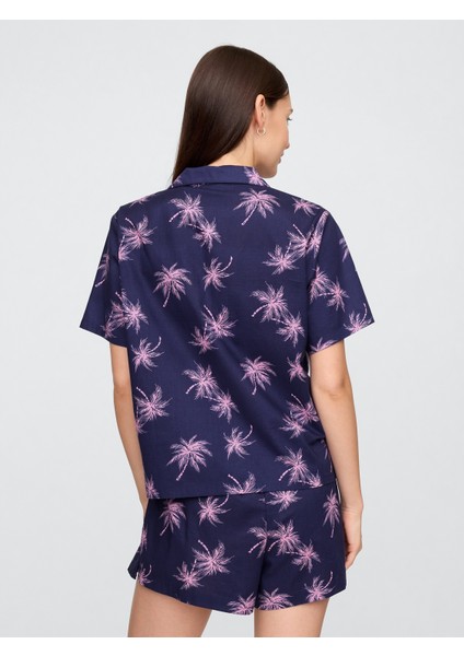 Kadın Koyu Mavi Gapbody Poplin Kısa Kollu Pijama Üstü fırsatları