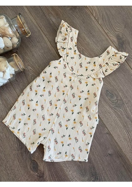 Çıtır Çiçekli Kolları Fırfırlı Kız Bebek Müslin Tulum