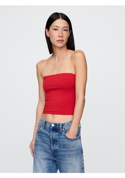 Kadın Kırmızı Closeknit Crop Üst