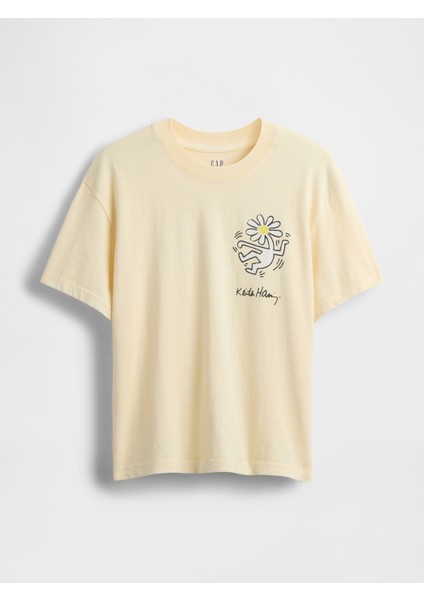 Kadın Açık Sarı Keith Haring Relaxed Grafik T-Shirt