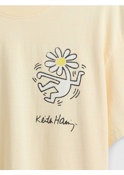 Kadın Açık Sarı Keith Haring Relaxed Grafik T-Shirt