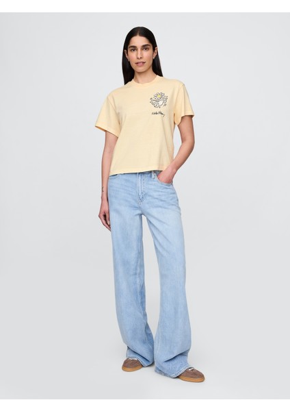 Kadın Açık Sarı Keith Haring Relaxed Grafik T-Shirt