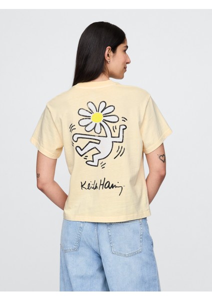 Kadın Açık Sarı Keith Haring Relaxed Grafik T-Shirt