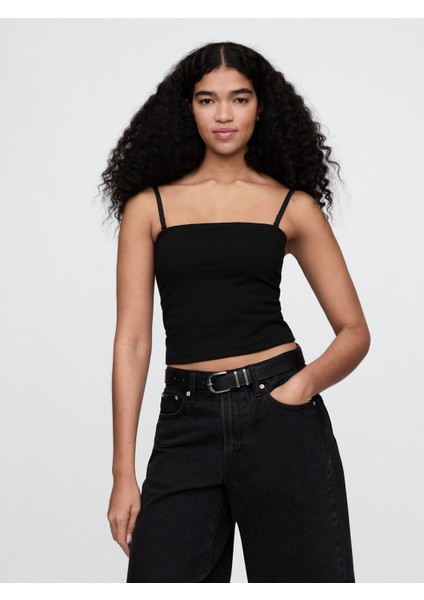 Kadın Siyah Closeknit Crop Üst