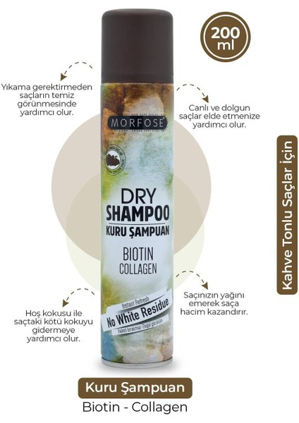 Kuru Şampuan Biotin Collagen 200 ml - Kahverengi Saçlar