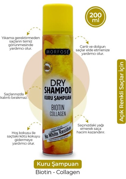 Kuru Şampuan Biotin Collagen 200 ml - Açık Renkli Saçlar