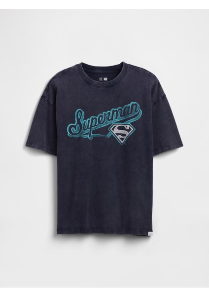 Erkek Çocuk Siyah Superman Baskılı Grafik T-Shirt