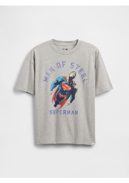 Erkek Çocuk Gri Superman Baskılı Grafik T-Shirt