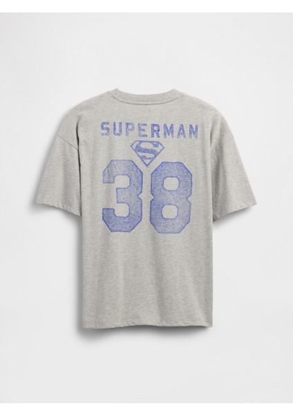 Erkek Çocuk Gri Superman Baskılı Grafik T-Shirt modelleri