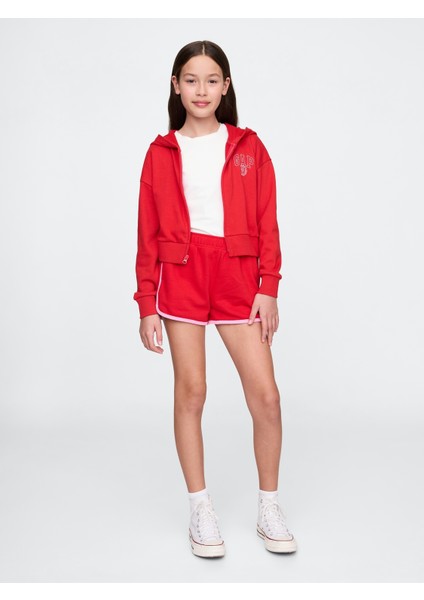 Kız Çocuk Kırmızı Vintagesoft Crop Gap Logo Fermuarlı Sweatshirt