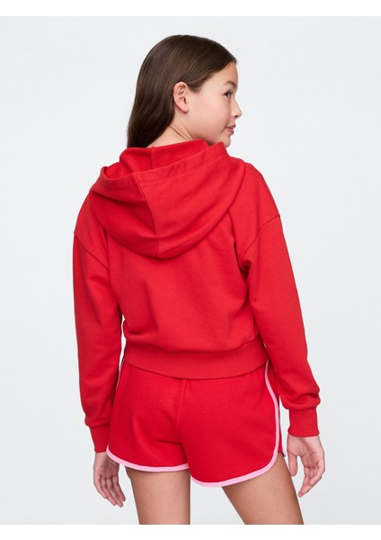 Kız Çocuk Kırmızı Vintagesoft Crop Gap Logo Fermuarlı Sweatshirt