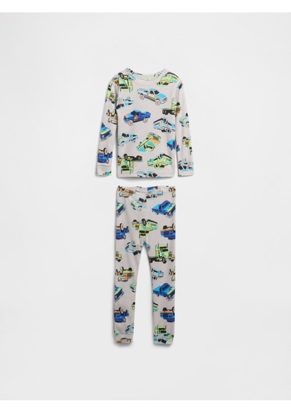 Bebek Açık Gri Grafik Baskılı Pijama Takımı