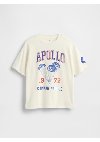 Erkek Çocuk Beyaz Nasa Grafik Baskılı T-Shirt