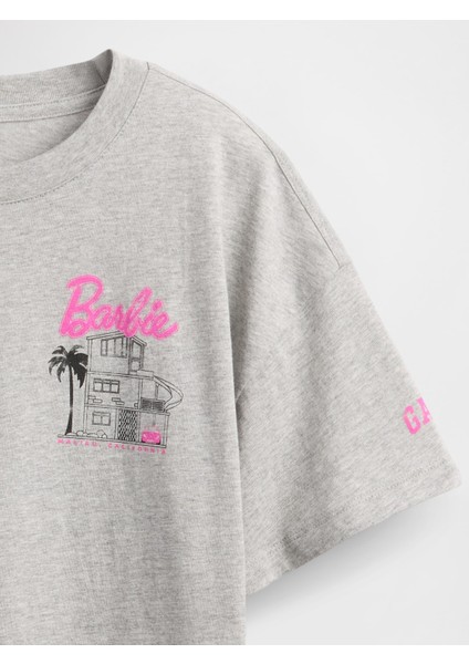 Kız Çocuk Açık Gri Barbie Oversized Grafik Baskılı T-Shirt fiyatları