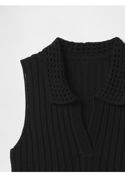 Kadın Siyah Polo Yaka Kolsuz Bluz modelleri