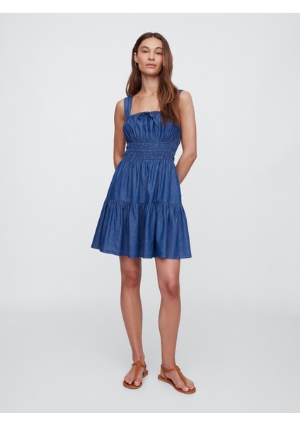 Kadın Koyu Mavi Kare Yaka Elbise