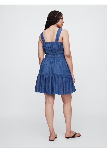 Kadın Koyu Mavi Kare Yaka Elbise modelleri