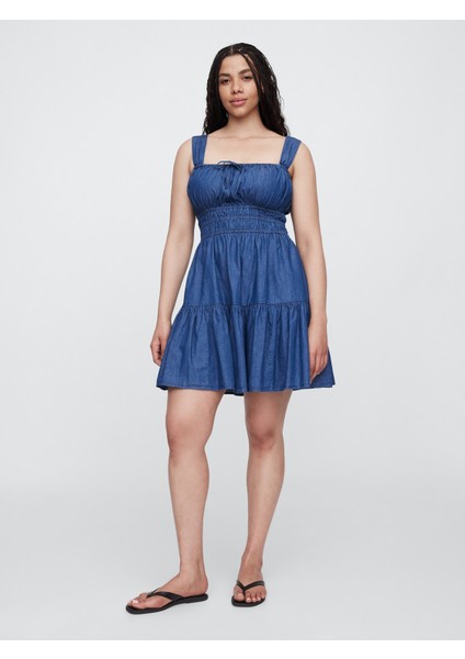 Kadın Koyu Mavi Kare Yaka Elbise fırsatları