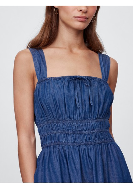 Kadın Koyu Mavi Kare Yaka Elbise indirimleri