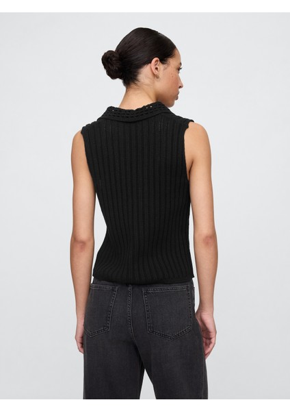 Kadın Siyah Polo Yaka Kolsuz Bluz indirimleri