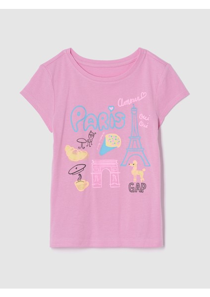Kız Çocuk Pembe Grafik Baskılı T-Shirt