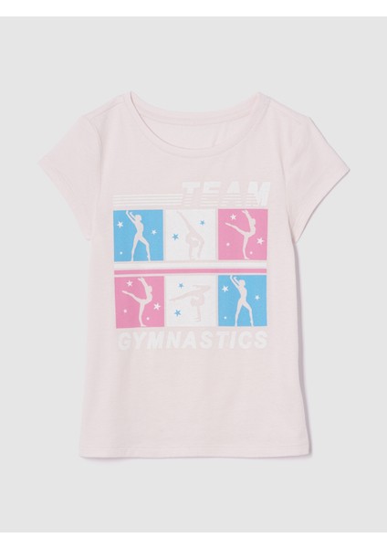 Kız Çocuk Açık Pembe Grafik Baskılı T-Shirt