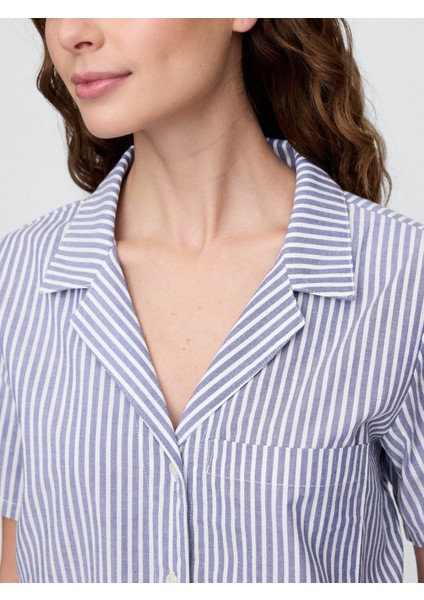 Kadın Mavi Gapbody Poplin Kısa Kollu Pijama Üstü modelleri