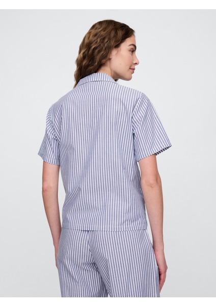 Kadın Mavi Gapbody Poplin Kısa Kollu Pijama Üstü indirimleri