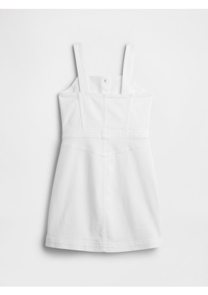 Kız Çocuk Beyaz Askılı Denim Elbise modelleri