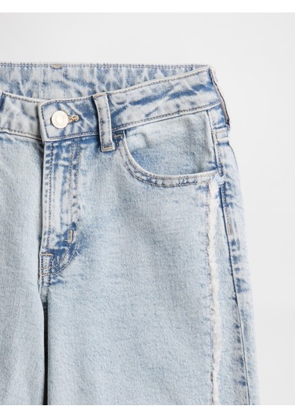 Kız Çocuk Açık Mavi Wide Leg Jean Pantolon