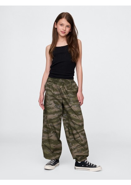 Kız Çocuk Siyah Baskılı Poplin Baggy Jogger Pantolon