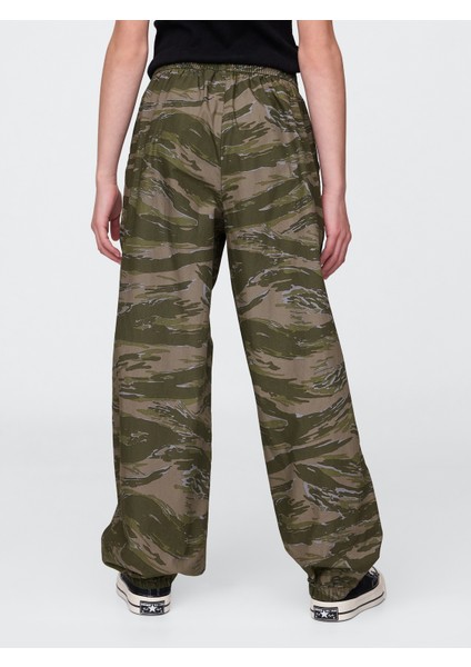 Kız Çocuk Siyah Baskılı Poplin Baggy Jogger Pantolon