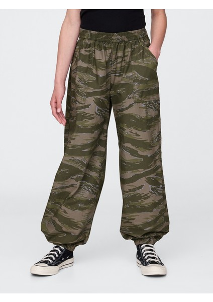 Kız Çocuk Siyah Baskılı Poplin Baggy Jogger Pantolon