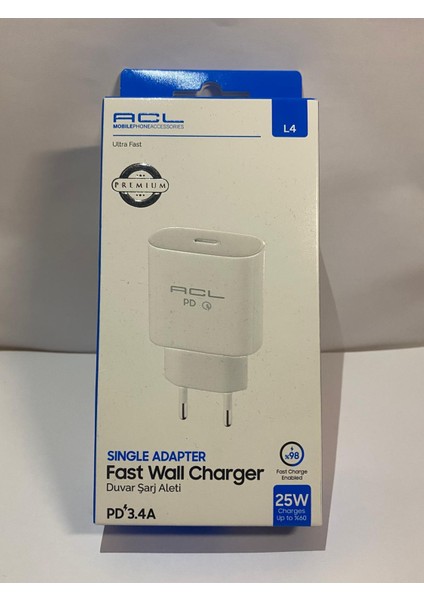 25W Yeni Nesil Acl L4 Type-C Çıkışlı Şarj Adaptörü