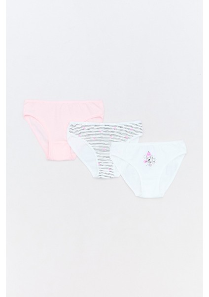 Çizgili Kalp Baskılı 3 Lü Kız Çocuk Külot