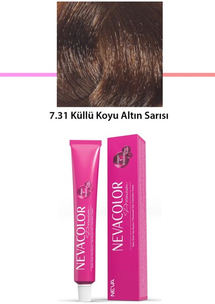Premium 7.31 Küllü Koyu Altın Sarısı - Kalıcı Krem Saç Boyası 50 gr Tüp