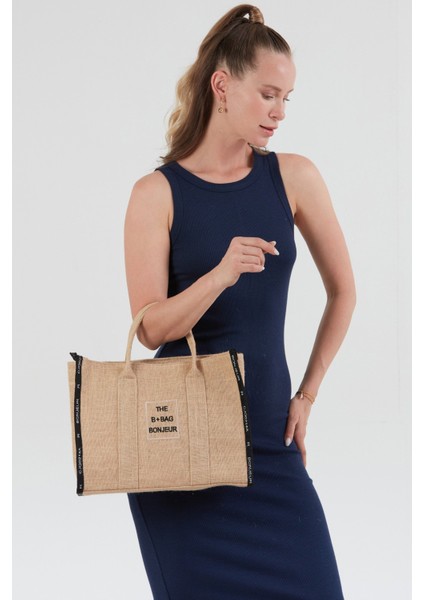 Yazı Nakışlı Fermuarlı Hasır Kol Çantası fırsatları