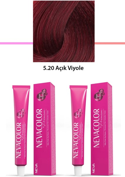 2 Li Set Premium 5.20 Açık Viyole - Kalıcı Krem Saç Boyası 2 x 50 gr Tüp