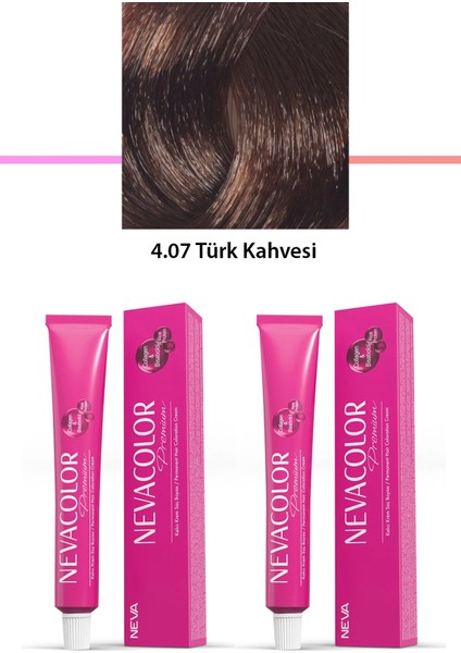 2 Li Set Premium 4.07 Türk Kahvesi - Kalıcı Krem Saç Boyası 2 x 50 gr Tüp