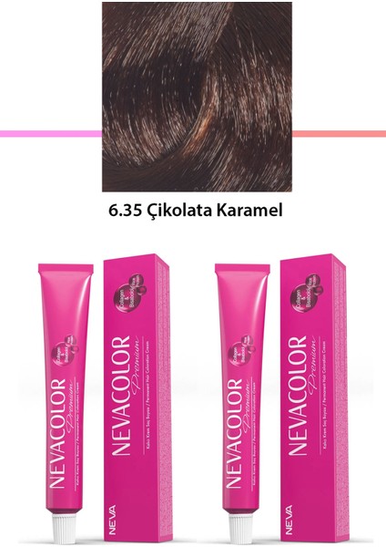 2 Li Set Premium 6.35 Çikolata Karamel - Kalıcı Krem Saç Boyası 2 x 50 gr Tüp