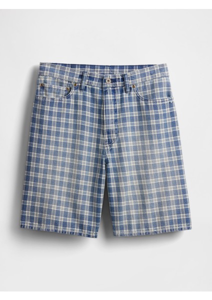 Erkek Açık Mavi '90S Loose Denim Kareli Şort