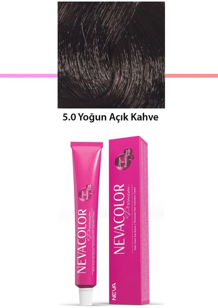 Premium 5.0 Yoğun Açık Kahve - Kalıcı Krem Saç Boyası 50 gr Tüp