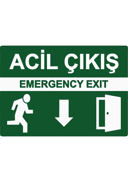 Acil Çıkış Emergency Exıt Uyarı Levhası Etiket 25X35 cm