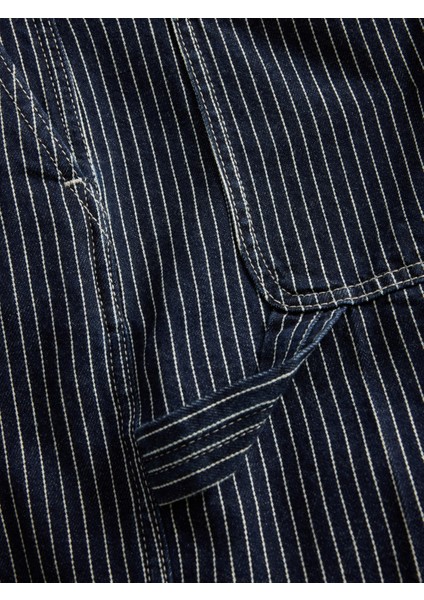Erkek Lacivert '90S Loose Denim Çizgili Carpenter Şort modelleri