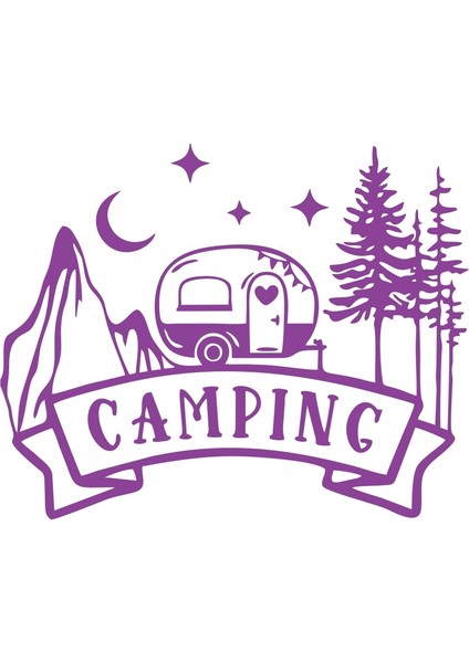 Camping Araba Sticker 17X17 cm Mor