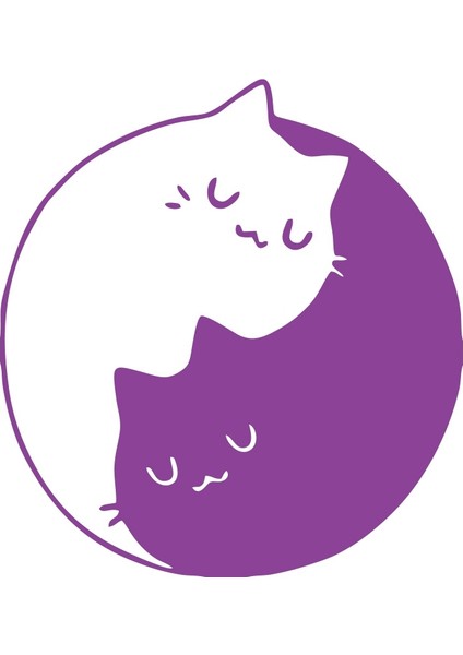 Kediler Ying Yang Araba Sticker 17X17 cm Mor