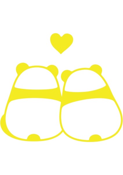 Panda Çifti Araba Sticker 17X17 cm Sarı