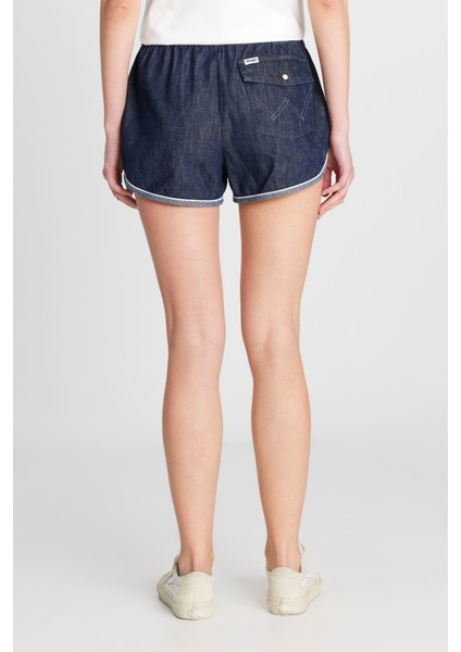%100 Pamuk Relaxed Fit Geniş Kesim Normal Bel Koyu Mavi Denim Şort