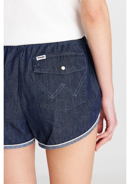 %100 Pamuk Relaxed Fit Geniş Kesim Normal Bel Koyu Mavi Denim Şort