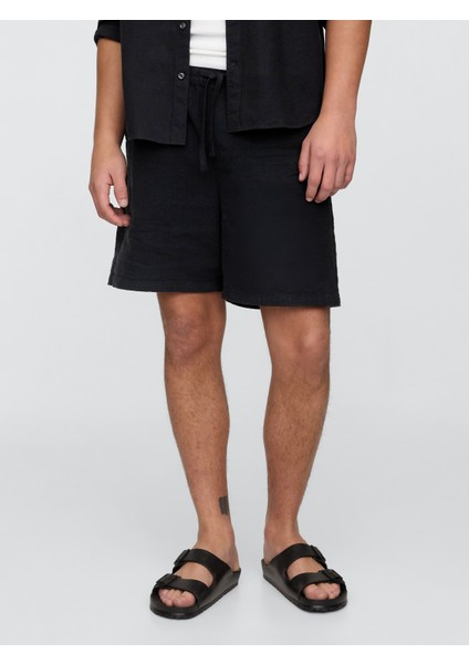 Erkek Siyah 7" Keten Karışımlı Easy Şort modelleri